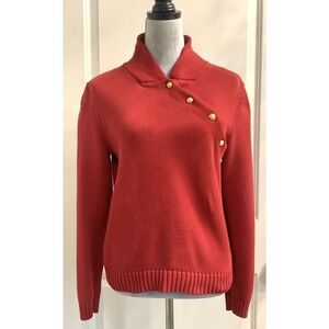 Lauren Ralph Lauren Shawl Collar Cotton Sweater Womens Jumper Sz L Red